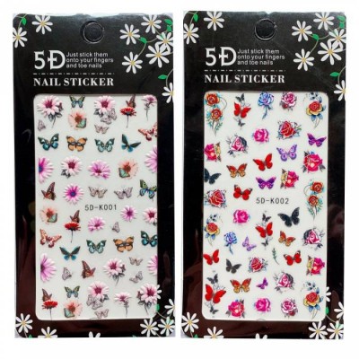 5d-k Series 2021water Transfer Nail Stickers 5d Embossed Engraving Flower Sculpture 3d Decals Nail Art Decal Gel Polish